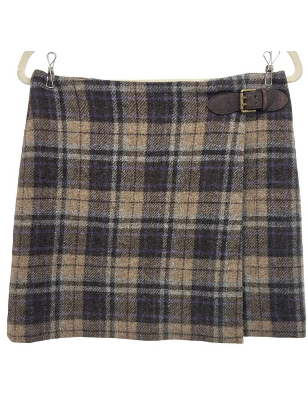 Polo Ralph Lauren Womens 4 Skirt Wool Plaid Leather Buckle Mini Wrap Preppy - Picture 10 of 10